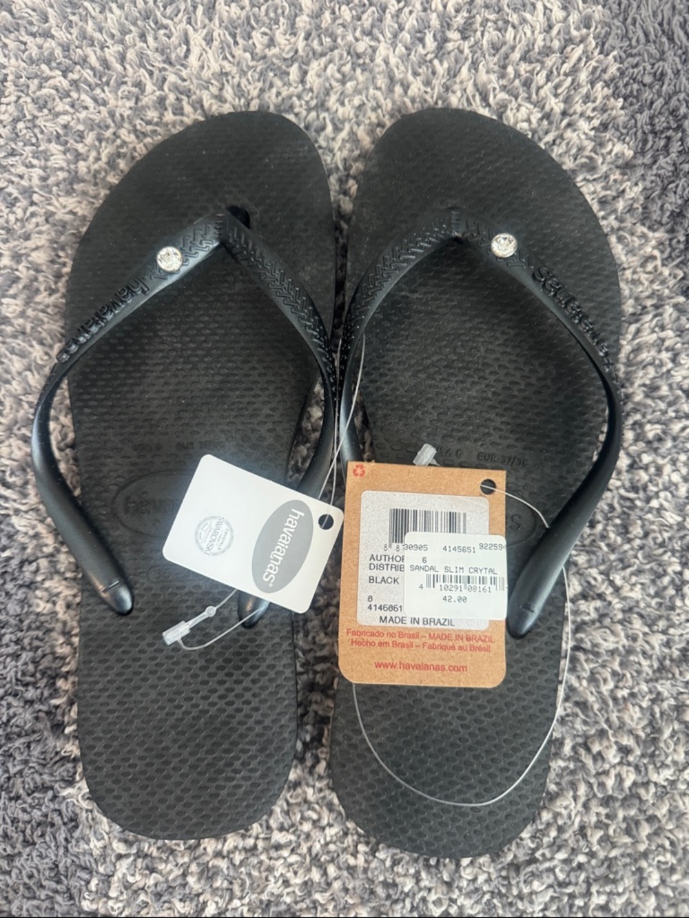 Havaianas Slim Crystal Flip Flops - Black with Clear Accent